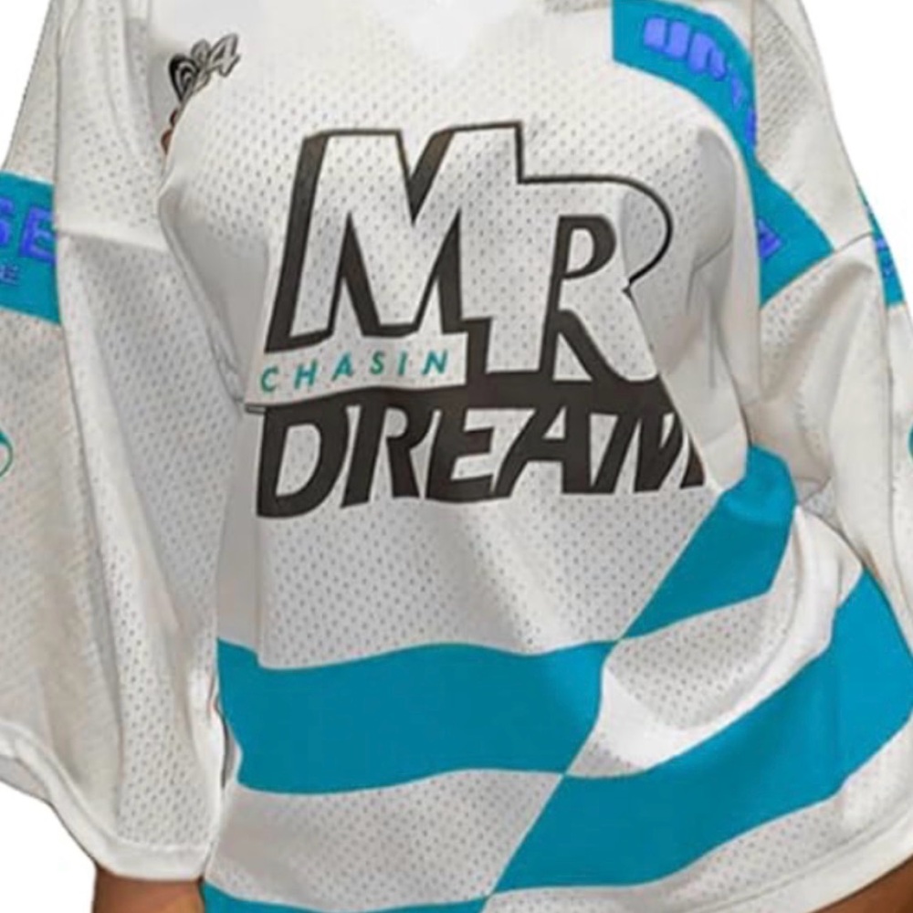 White and Blue Graphic Jersey